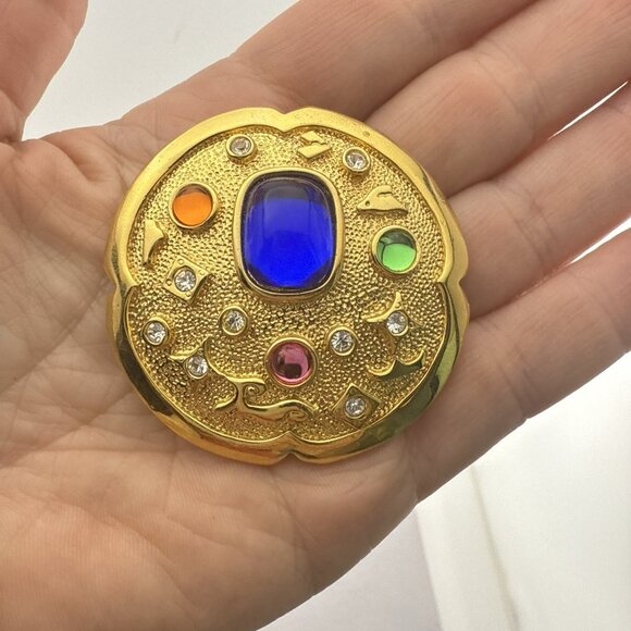 Vintage Park Lane Brooch Pendant Cabochon Multicolor Gripoix Style Medallion 2" - Picture 10 of 10